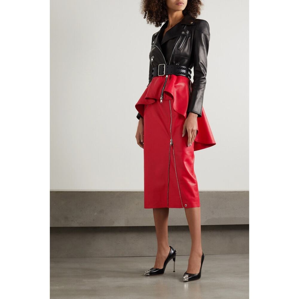 Alexander McQueen Zip-Embellished Leather Midi Skirt - Picture 10 of 16